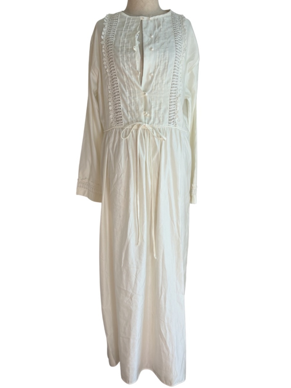 vintage valentino white slip nightie gown sleep 70s 80s lace maxi cottage Large